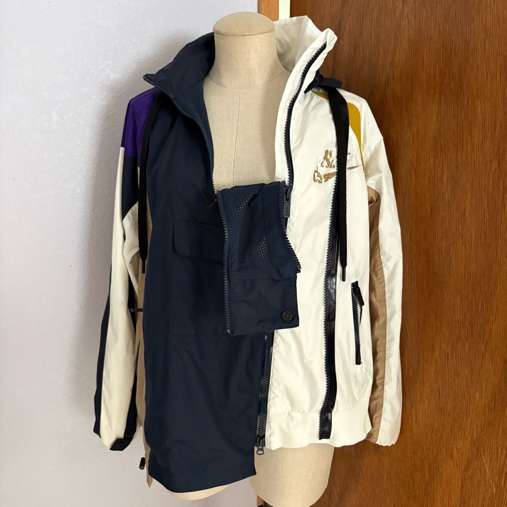 NIKE x SACAI sz XS Double Zip Jacket Windbreaker CD6297 White Navy - Picture 2 of 15